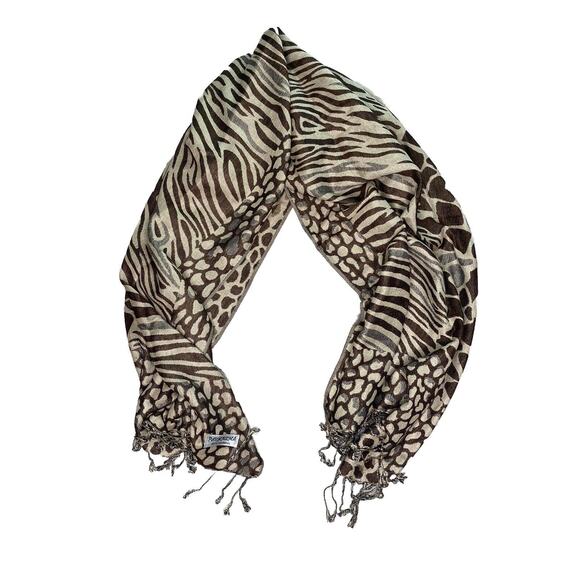 Pashmina Scarf Shawl Black Brown Cheetah Leopard Animal Print 100% Pashmina - Picture 1 of 2
